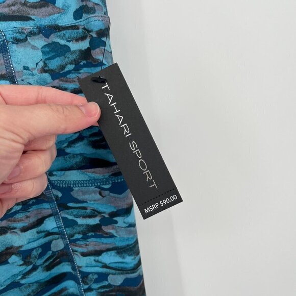 Tahari Sport Womens Camo Leggings Size L Blue Side Pocket NWT Athletic MSRP $90 - Picture 5 of 11